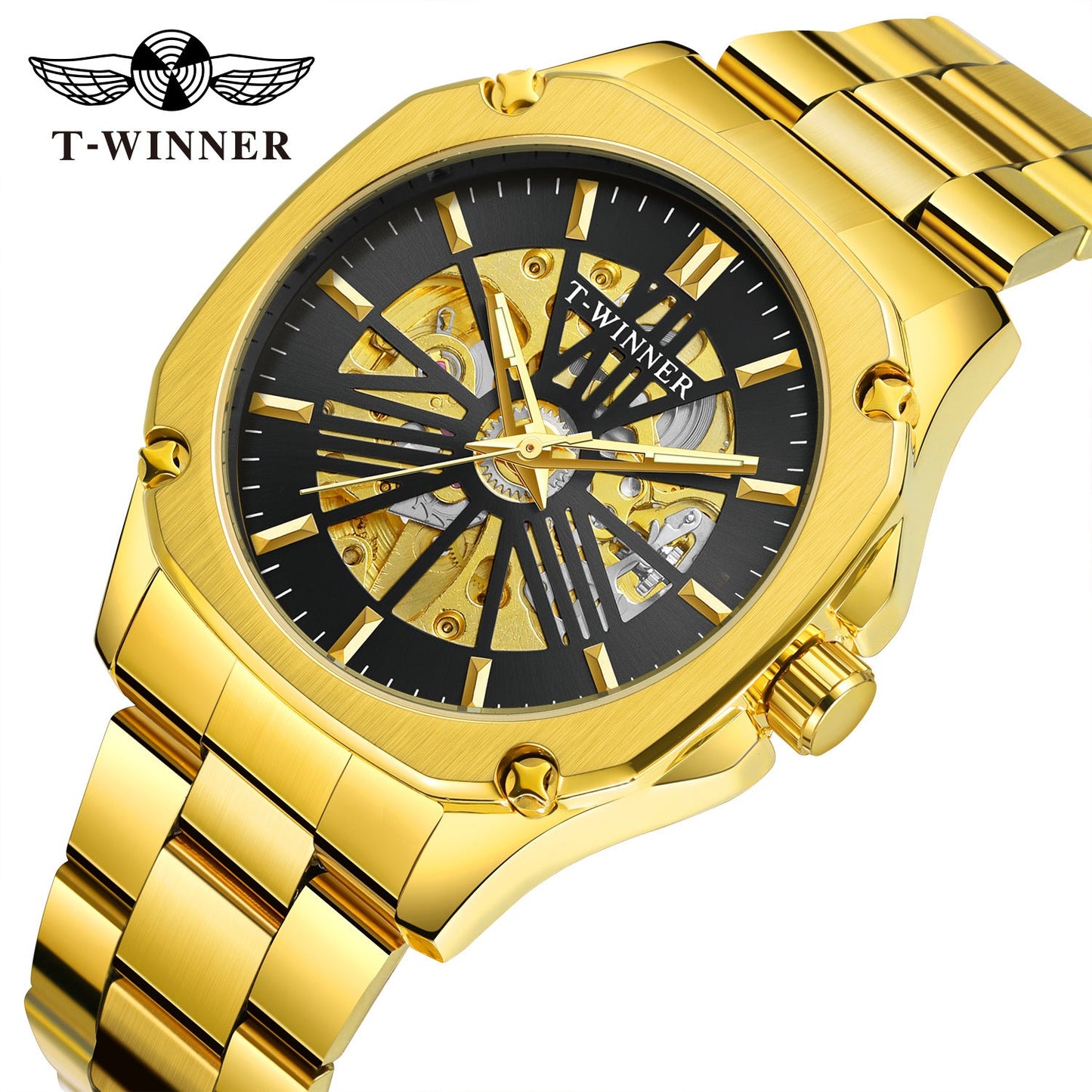 T-Winner Men’s Square Skeleton Automatic Mechanical Watch – Luminous Dial