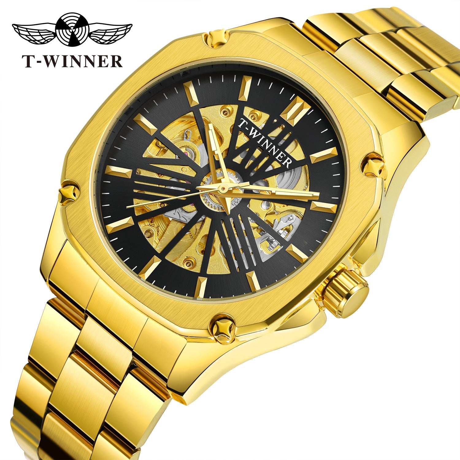 T-Winner Men’s Square Skeleton Automatic Mechanical Watch – Luminous Dial