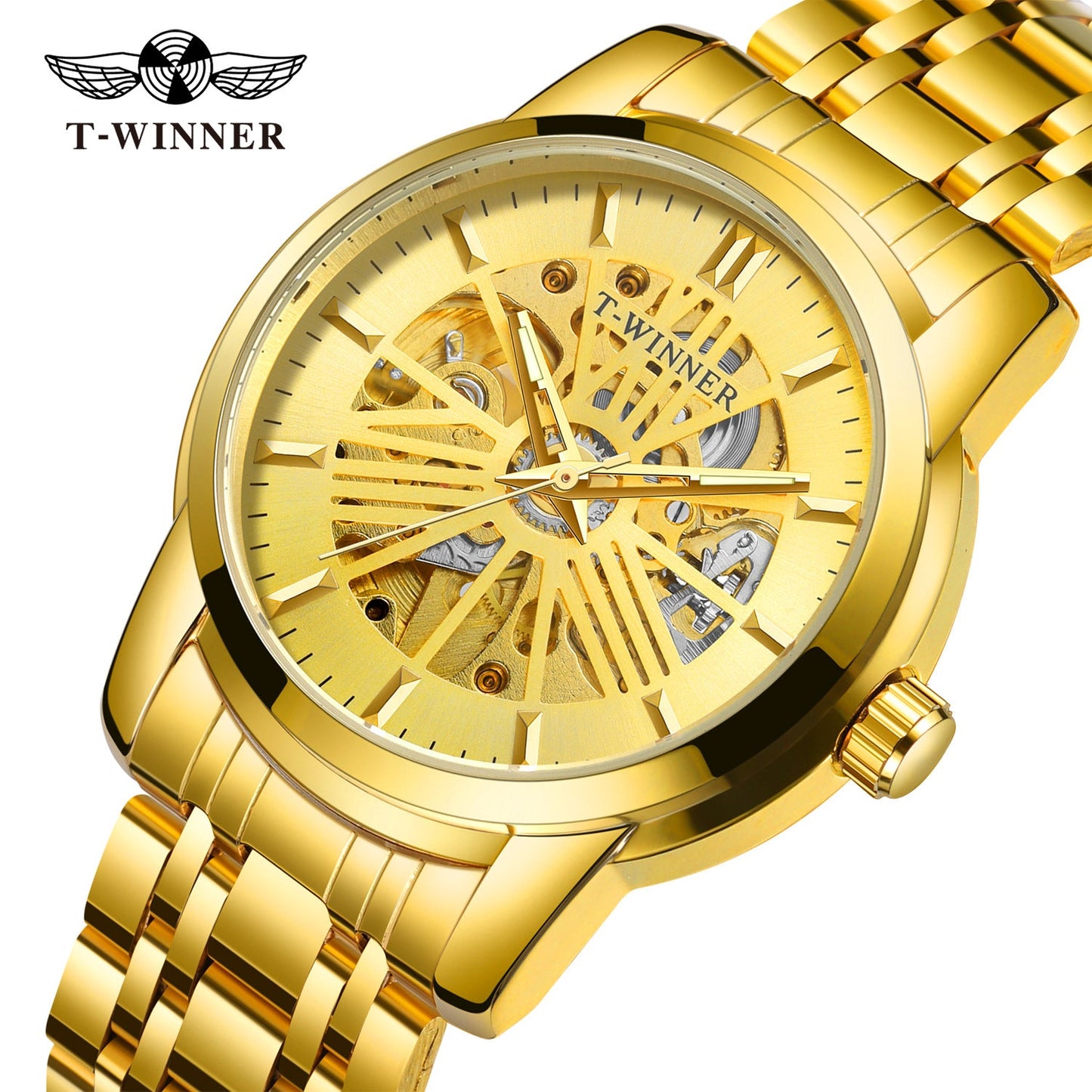 T-Winner Men’s Round Skeleton Automatic Mechanical Watch – 30M Water Resistant