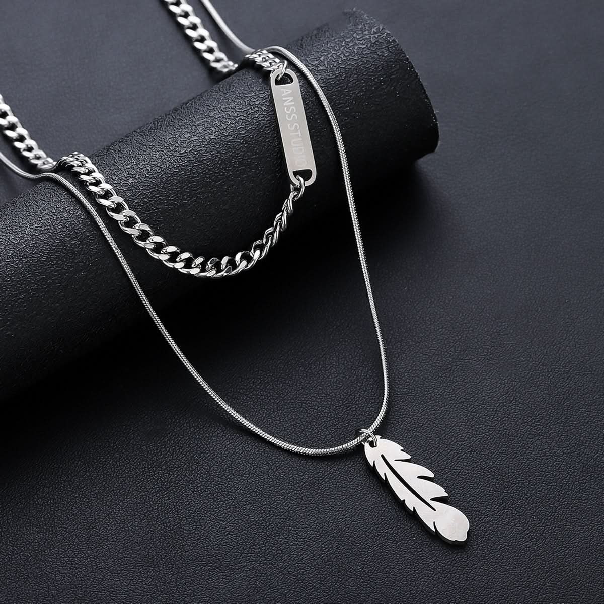 Men’s Trendy Double-Layer Feather Jewelry – Cuban Chain