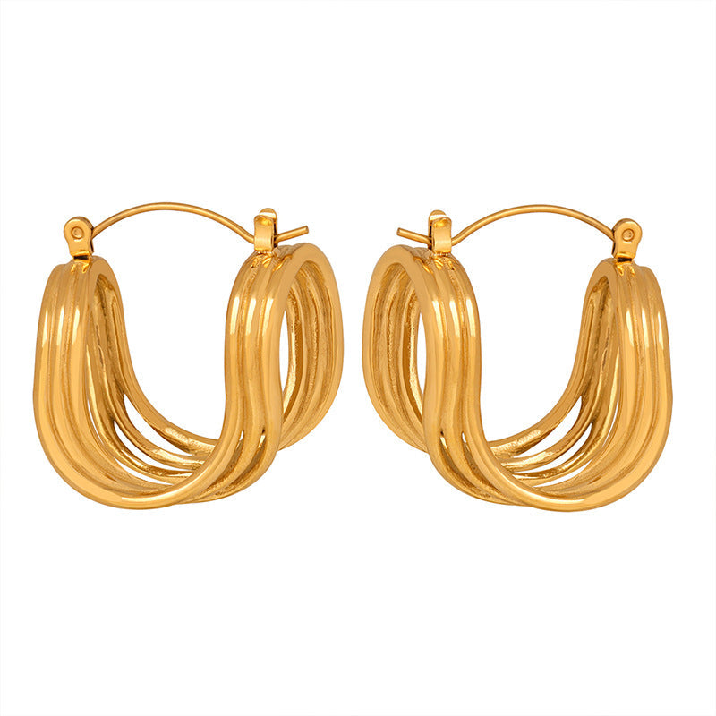 Wave Loop Retro Hoop Earrings – Twisted Curve U-Shape, Fashion Jewelry for Women