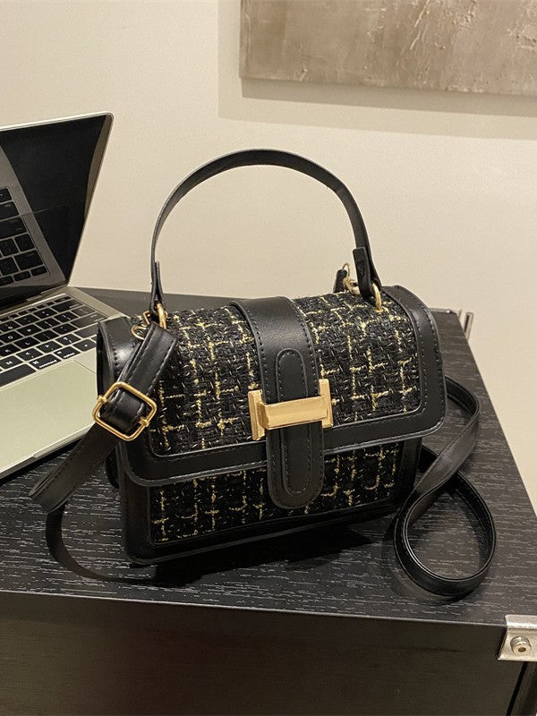 Woven Plaid Small Handbag – Chanel-Inspired PU Crossbody Bag for Women