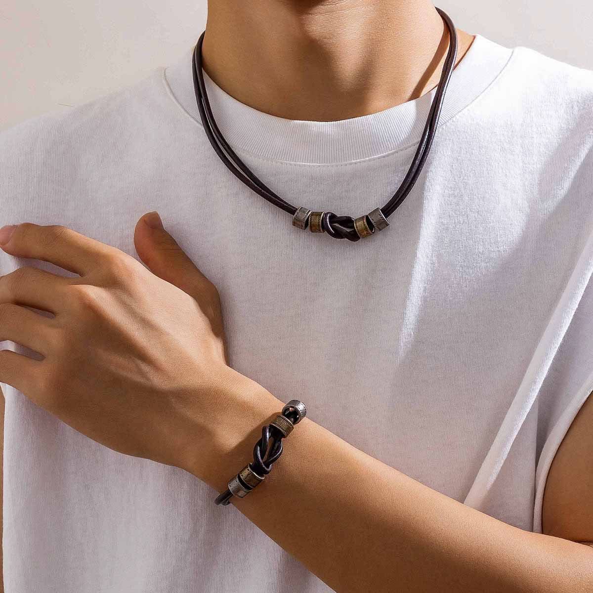 Men's Double-Layer Leather Jewelry – Trendy Hip-Hop Pendant