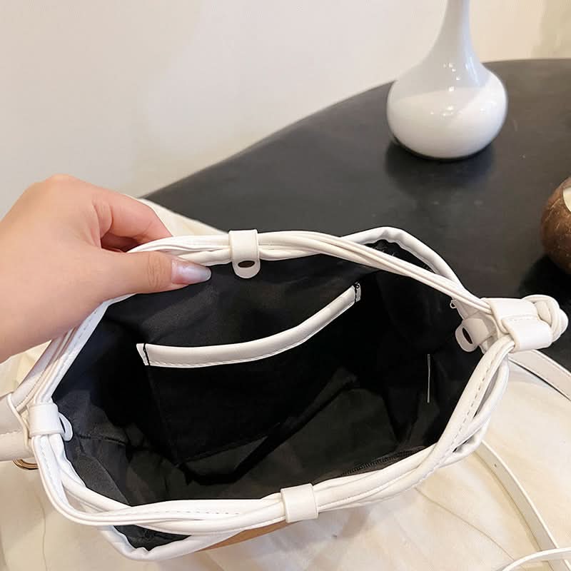 Women's PU Leather Bucket Bag – Stylish Shoulder Bag with Drawstring Closure