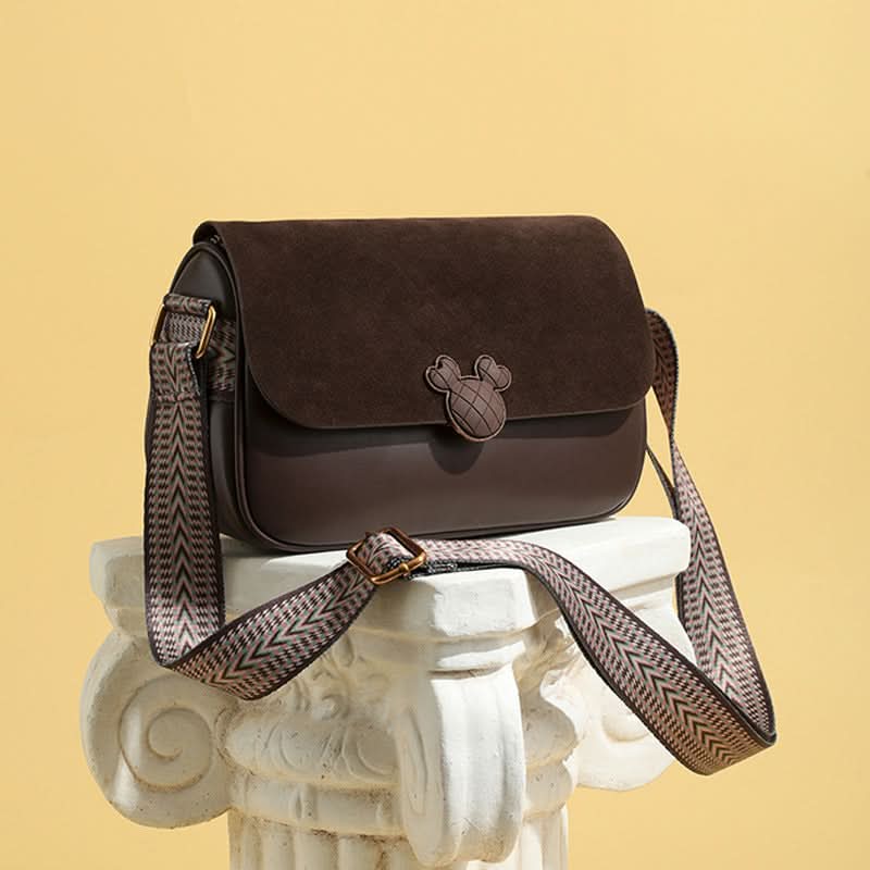 Women's Retro Small Square Leather Crossbody Bag – with Wide Strap