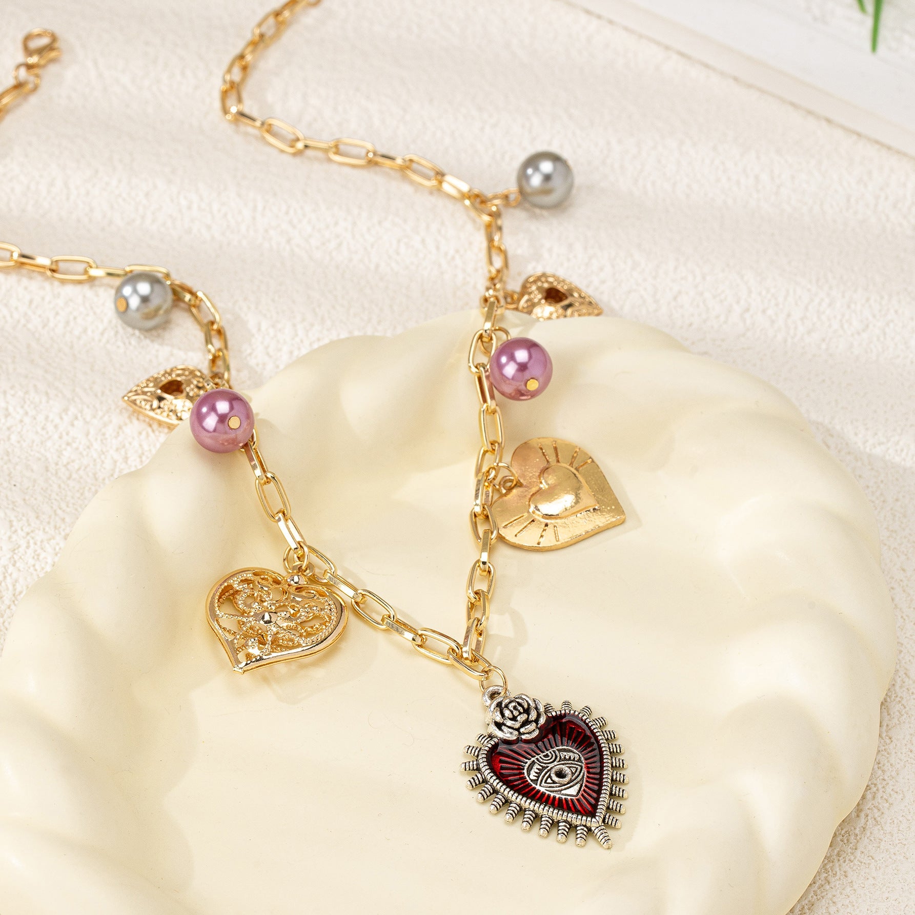 Red Heart Ball Pendant Necklace – Elegant Fashion Jewelry for Women