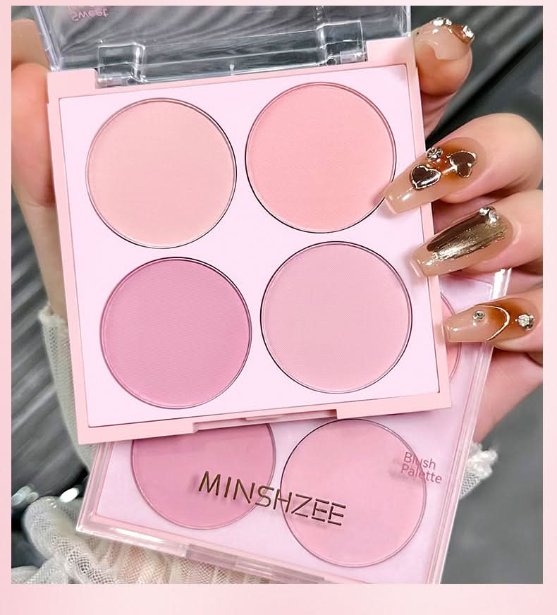 MINSHZEE 4-Color Blush Palette – Matte, Natural Glow Cheek Makeup