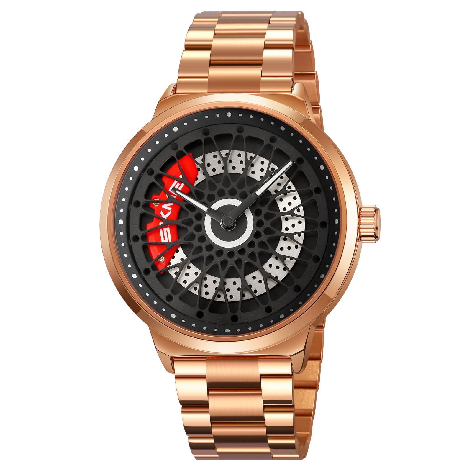 Men’s Waterproof Quartz Watch – Hollow Rotating Dial, Steel or Leather Strap