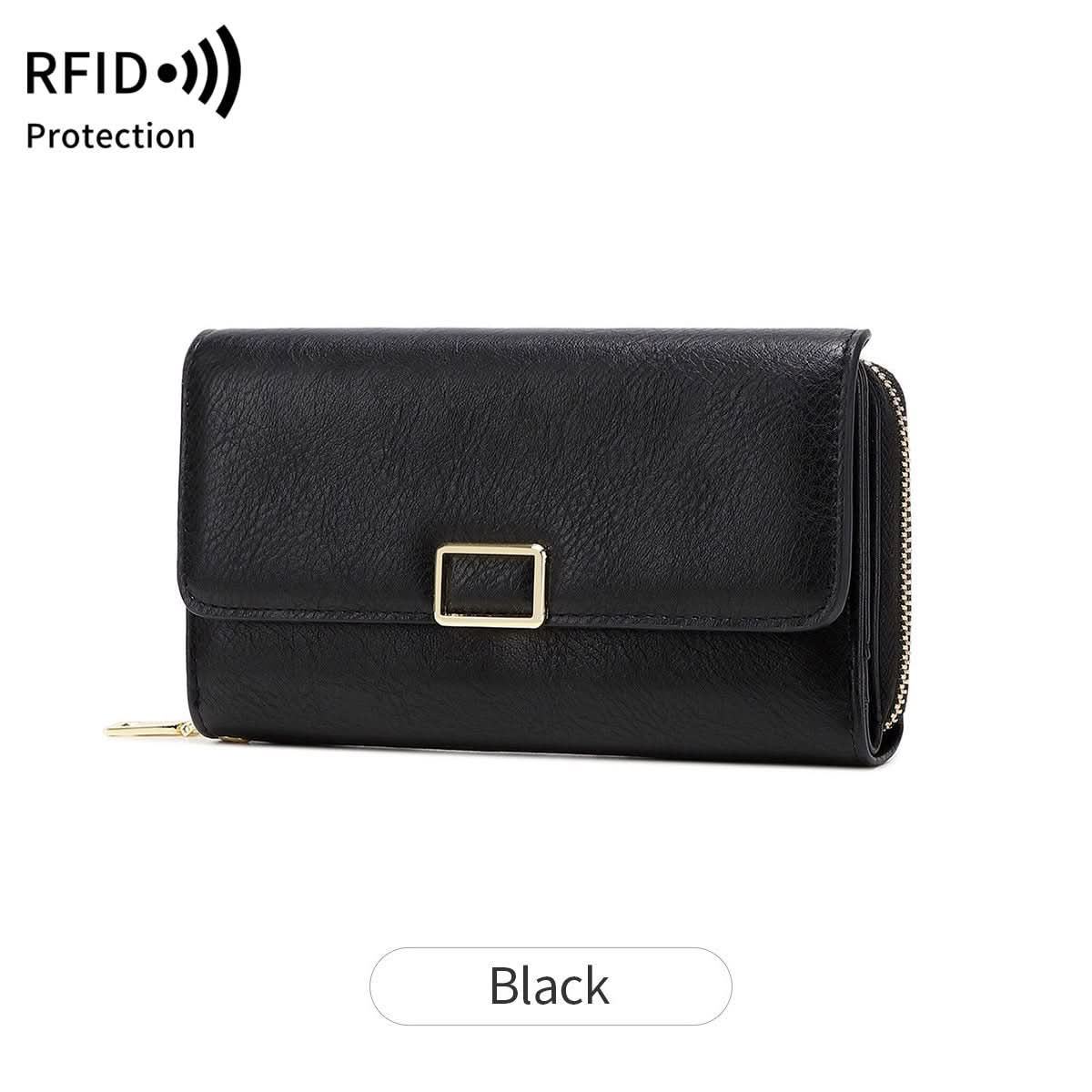 Women's RFID Blocking PU Leather Tri-Fold Wallet – Retro Clutch Bag