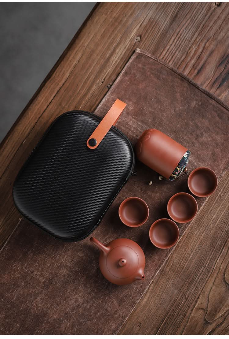 Portable Travel Tea Set - Includes One Pot, Four Cups, and Tea Cans
