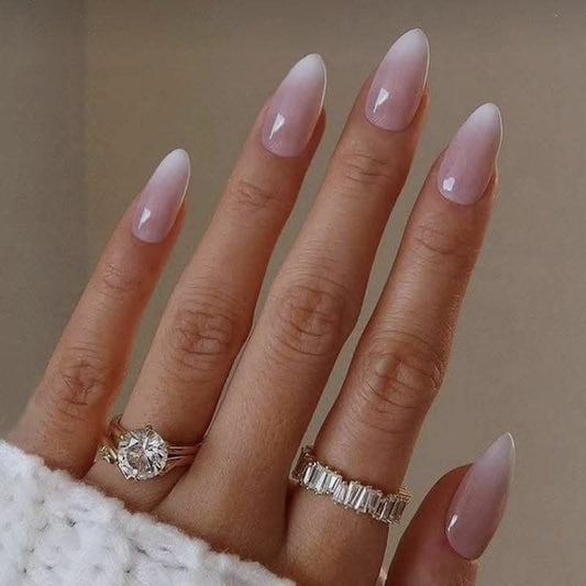 24-Piece Gradient Ice Powder Almond Nails – European & American Style