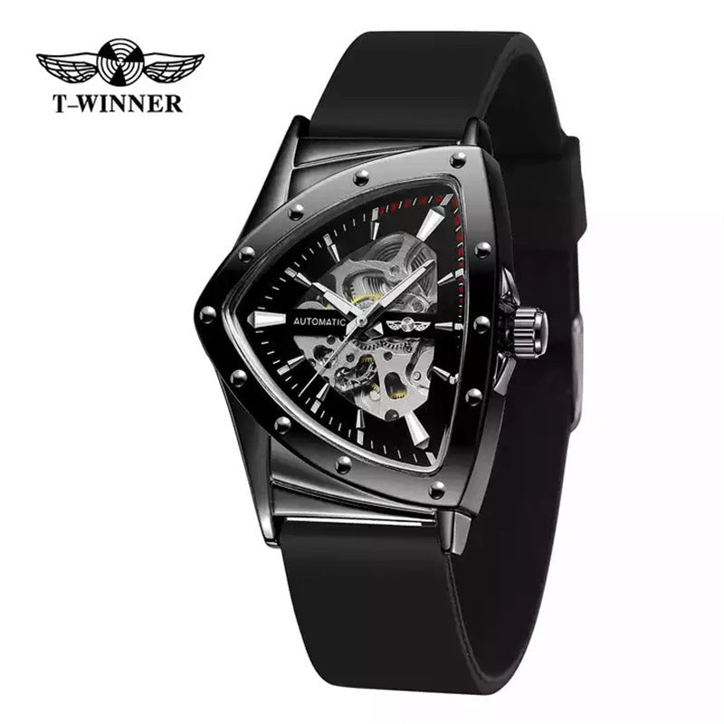 T-Winner Men's Triangle Watch – Hollow Automatic Silicone Strap