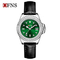 OFNS Women’s Luxury Quartz Watch – Diamond Inlaid Dial, Leather Strap, Waterproof