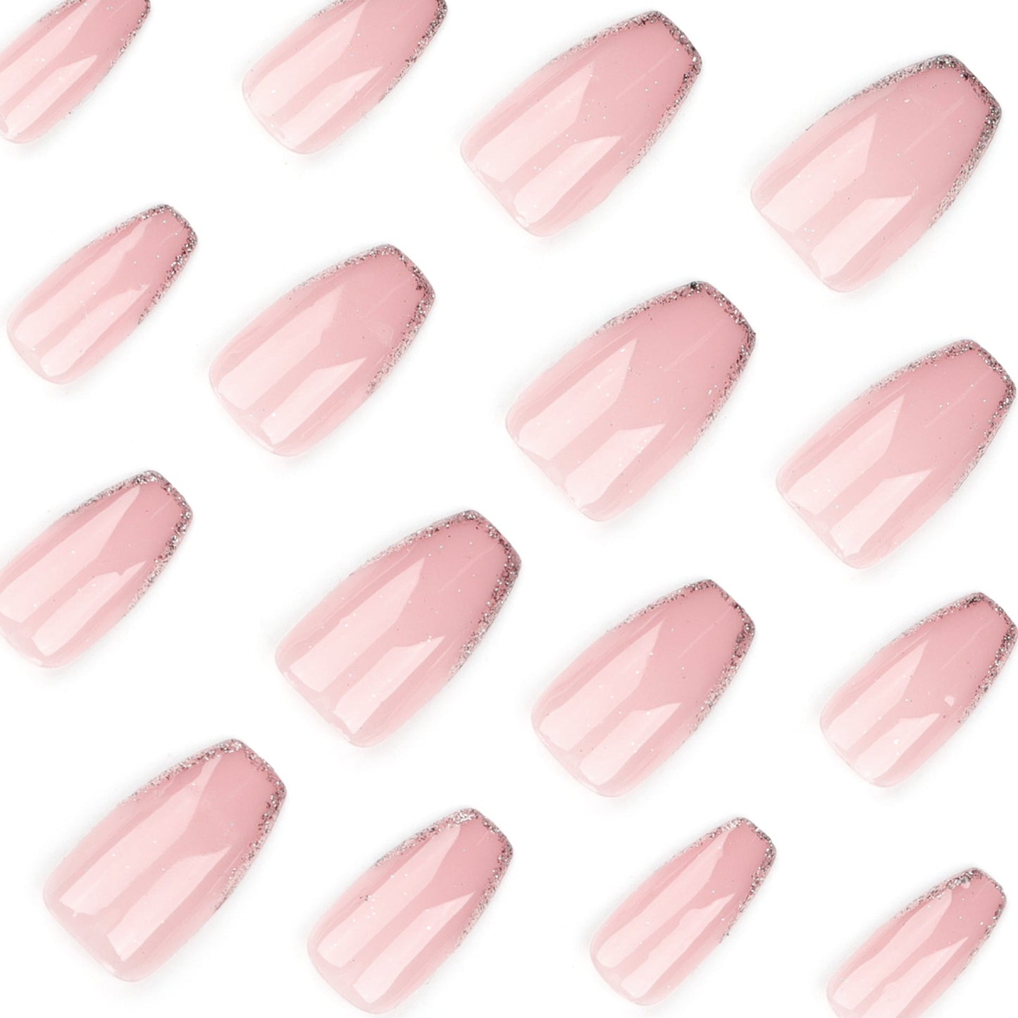 Nude Glitter Tip Press-On Nails – Short Square Minimalist Glue-On Set