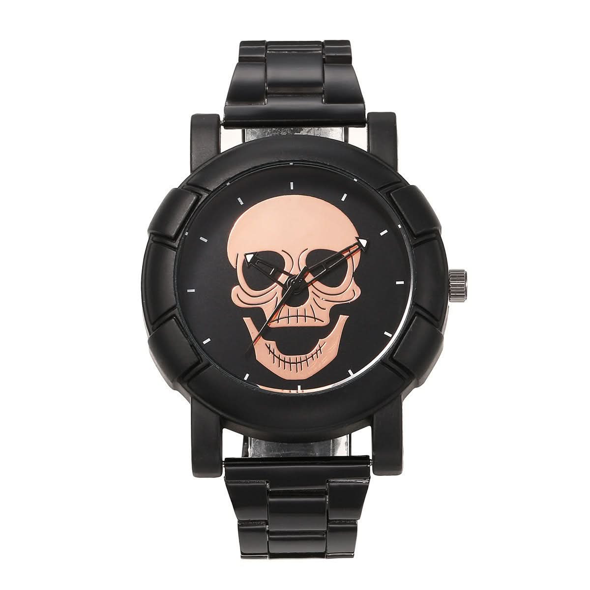 Men’s Skull Quartz Watch, Steel Band