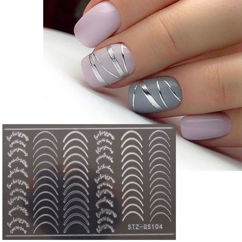 Rose Gold & Silver 3D Nail Stickers – Half-Moon Totem Design