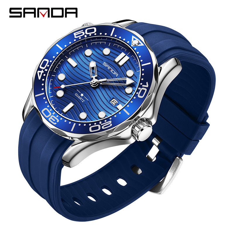SANDA Men’s Silicone Quartz Watch – Casual Analog Wristwatch with Calendar & Luminous Display