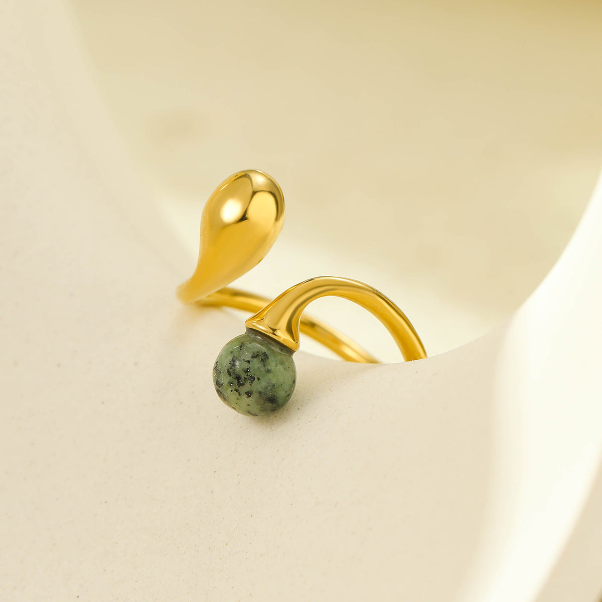 Gold Geometric Stone Ring – Irregular Stainless Steel Open Ring for Women