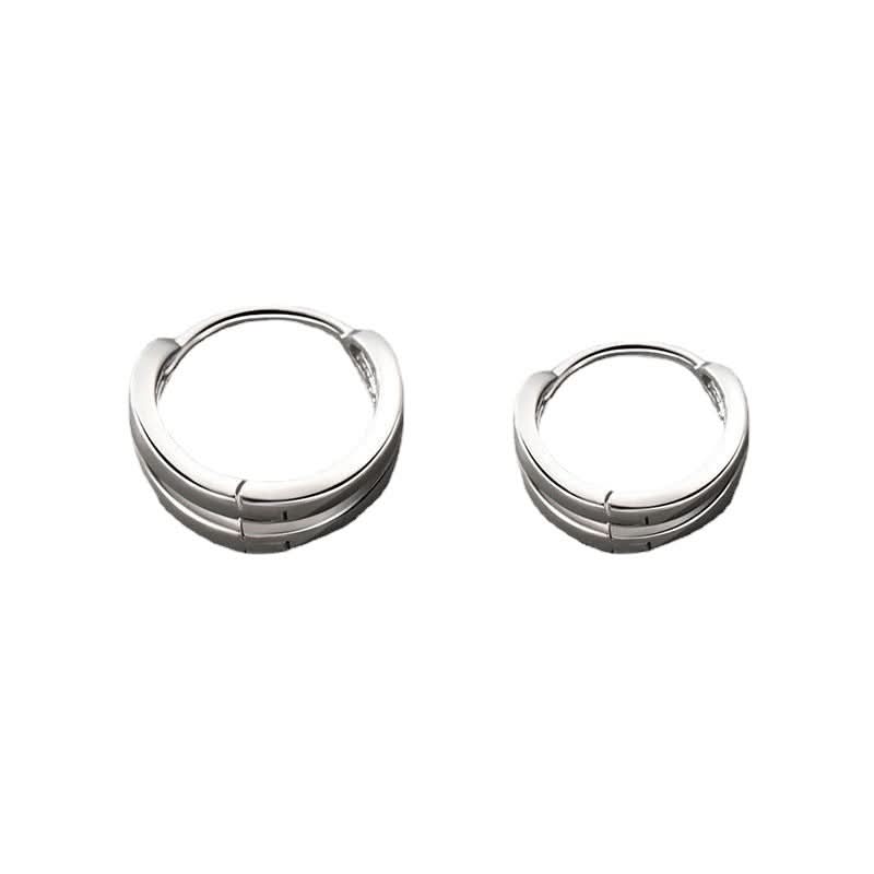 Men's Silver Double Layer A-arc Earrings – Unisex European & American Style