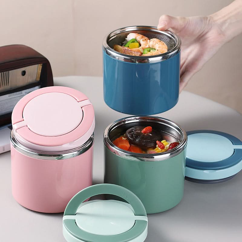 Insulated Stainless Steel Round Lunch Box – Thermal Food Container for Adults