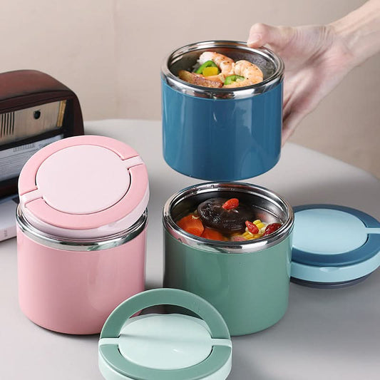 Insulated Stainless Steel Round Lunch Box – Thermal Food Container for Adults