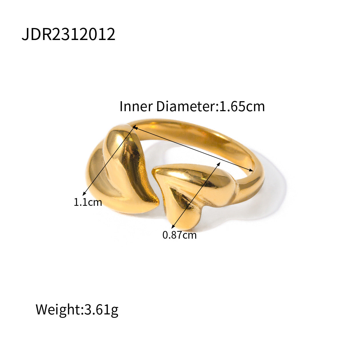 Golden Heart Adjustable Ring – Minimalist Gold Stainless Steel Jewelry for Women