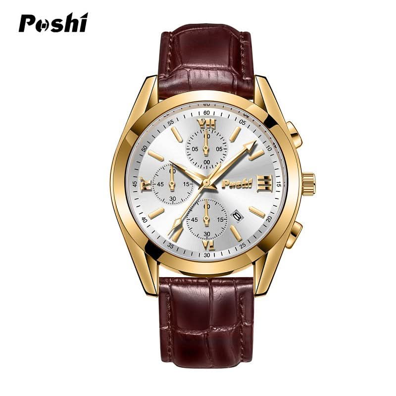 Men’s Luminous Dial Quartz Watch – Leather Strap, Calendar