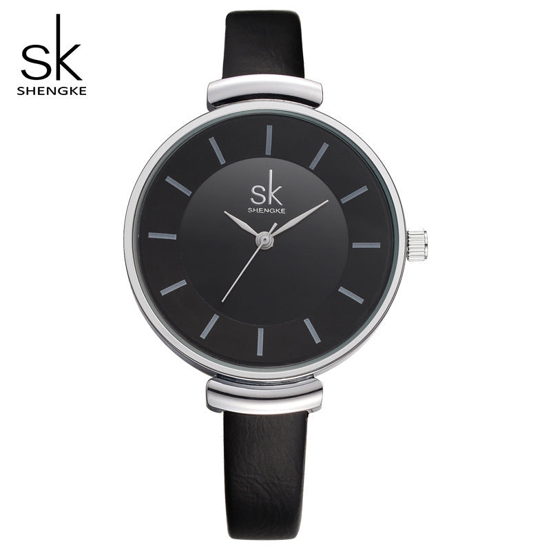 SK Women’s Quartz Leather Strap Watch – Elegant Waterproof Alloy Timepiece