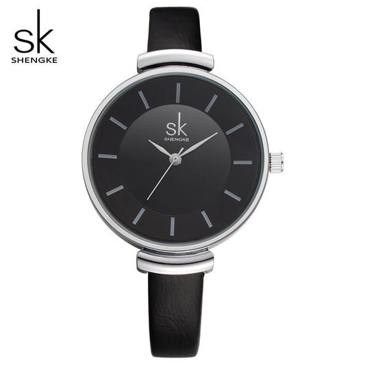 SK Women’s Quartz Leather Strap Watch – Elegant Waterproof Alloy Timepiece