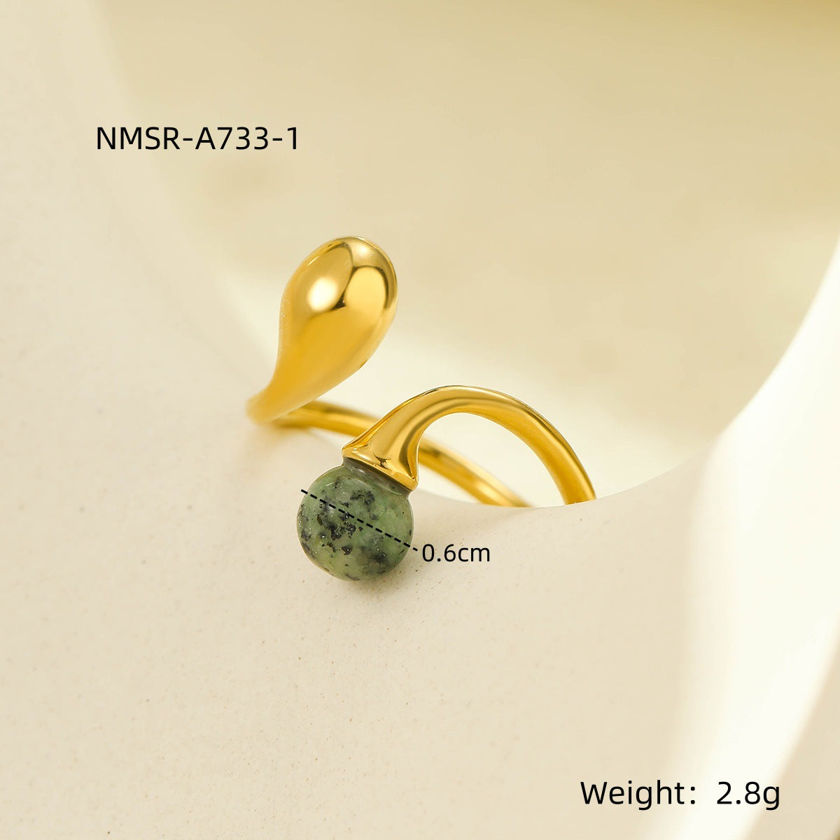 Gold Geometric Stone Ring – Irregular Stainless Steel Open Ring for Women