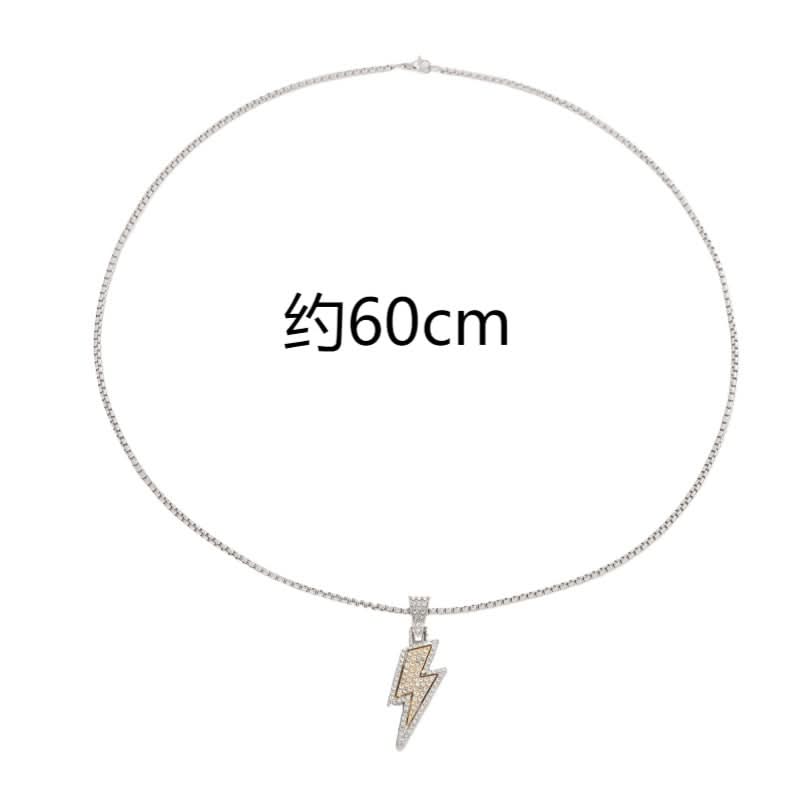 Men’s Hip-Hop Lightning Necklace – Diamond-Studded Chain
