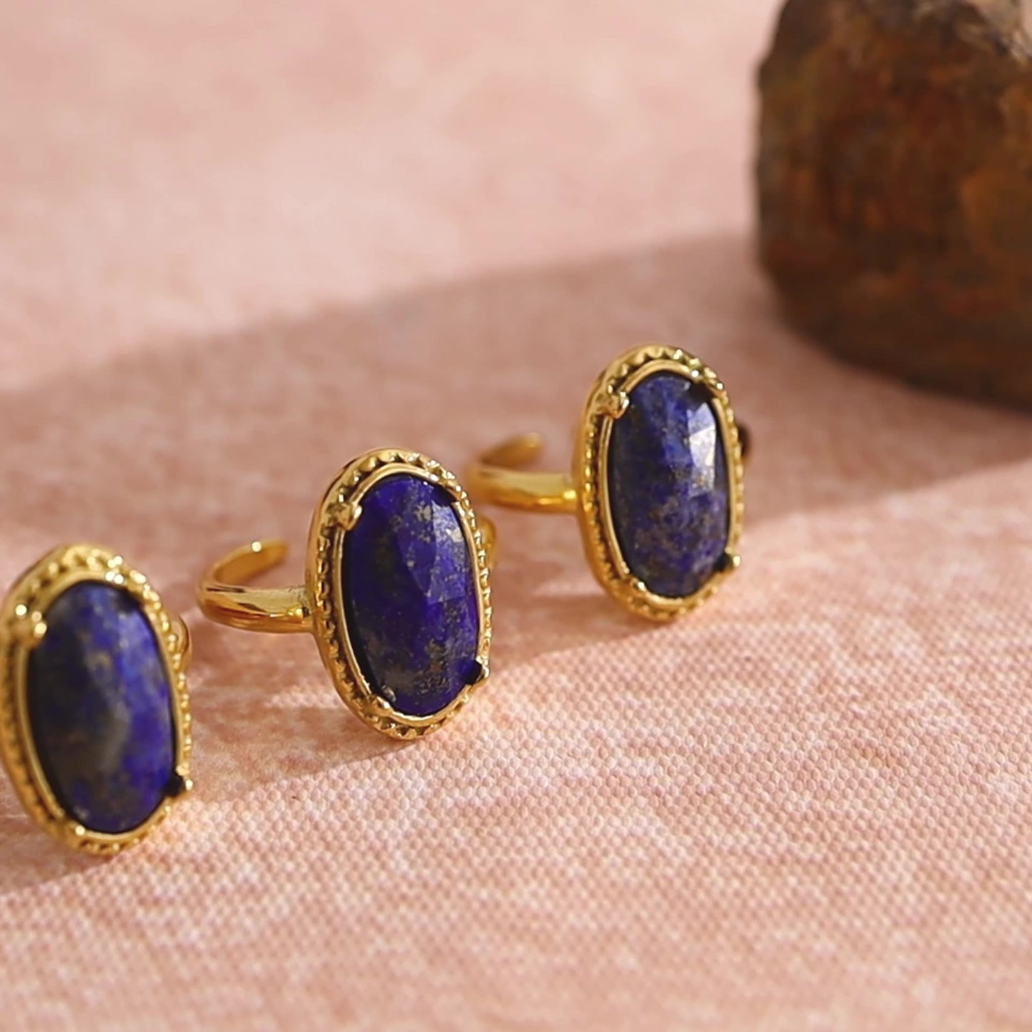 Natural Stone Ring – Blue Oval Titanium Steel Adjustable Retro Jewelry