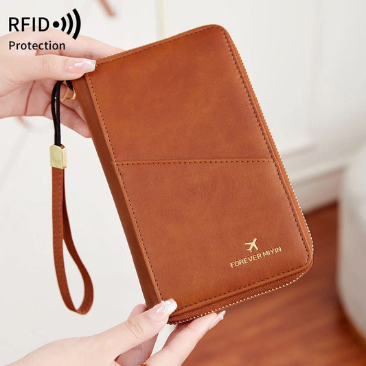 RFID Anti-Theft Travel Passport Wallet – Zipper Organizer for Documents & Tickets
