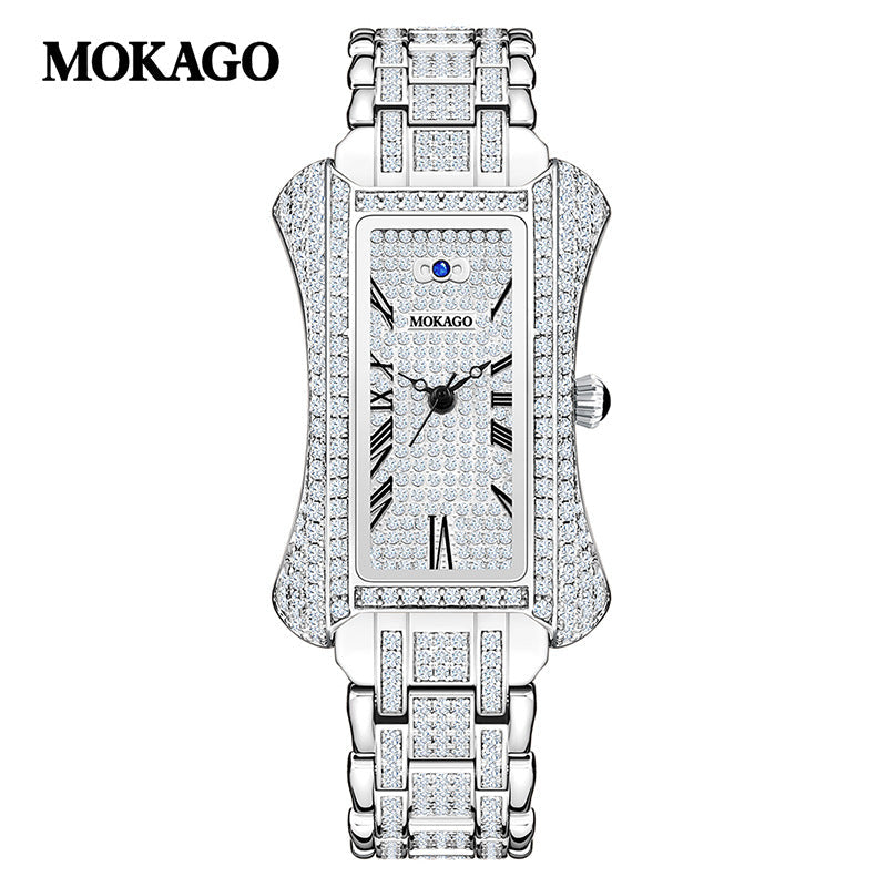 MOKAGO Ladies Diamond Quartz Watch – Luxury Rectangular Fashion Timepiece
