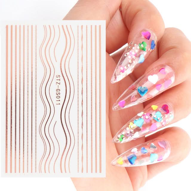Rose Gold & Silver 3D Nail Stickers – Half-Moon Totem Design
