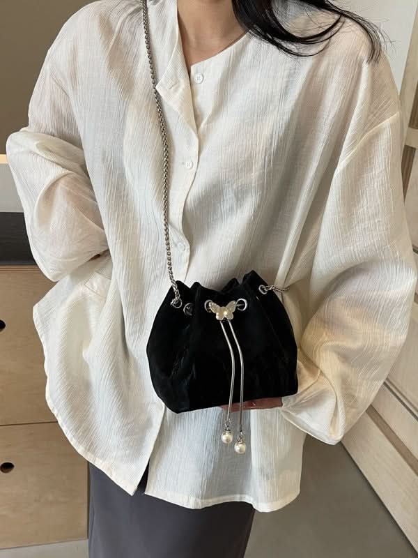 Women's Trendy PU Leather Bucket Bag – Small Chain Handbag