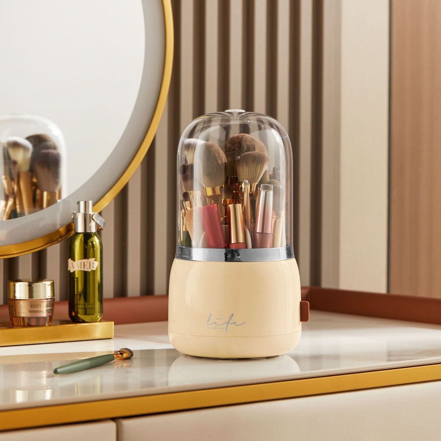 Luxury Makeup Brush Storage Bucket - Rotating Dustproof Organizer