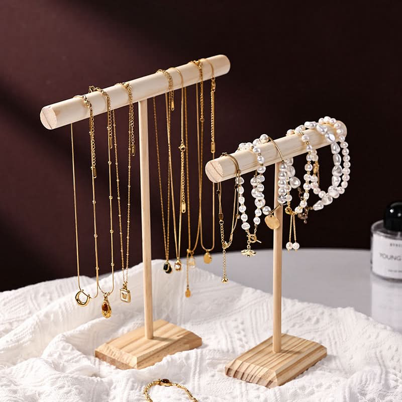 T-Shaped Wooden Jewelry Display Stand – Bracelet Organizer
