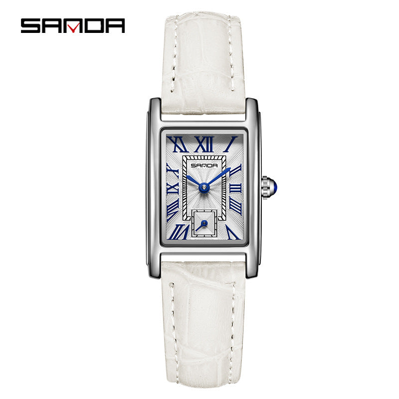 Sanda Women’s Classic Square Quartz Watch – Leather Strap, Semi-Waterproof Watch