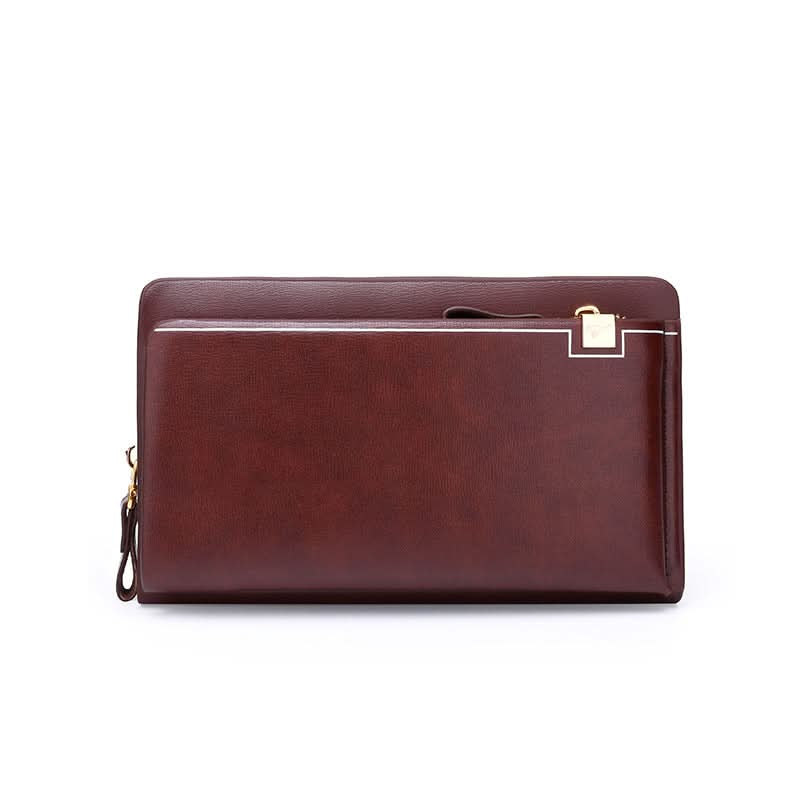 Men's PU Leather Clutch Wallet – Single Zipper Handbag with Phone Pocket