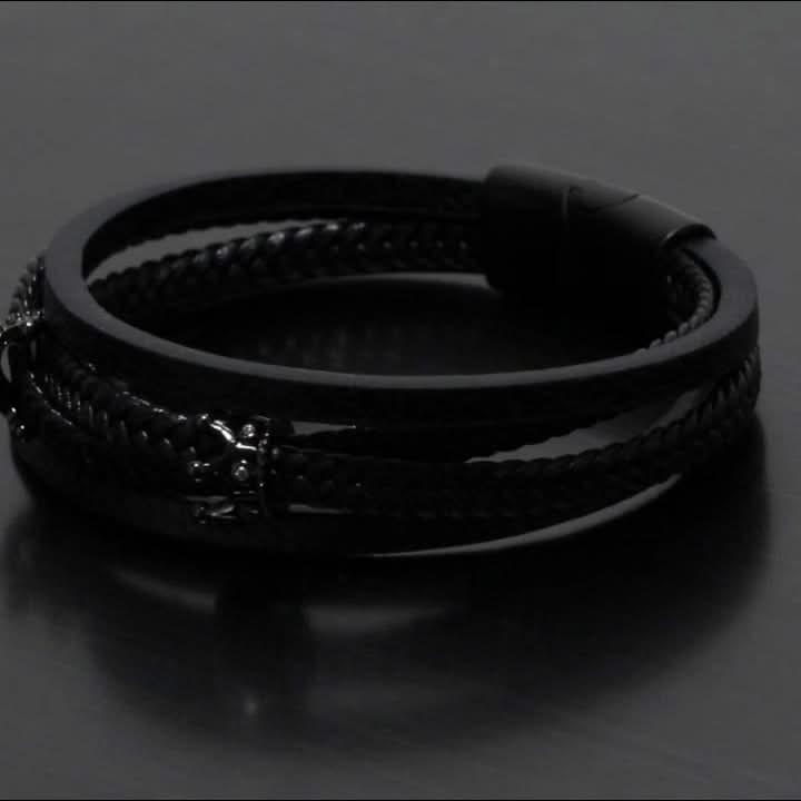 Men’s Stylish Crown Leather Bracelet – Cuff with Magnetic Buckle