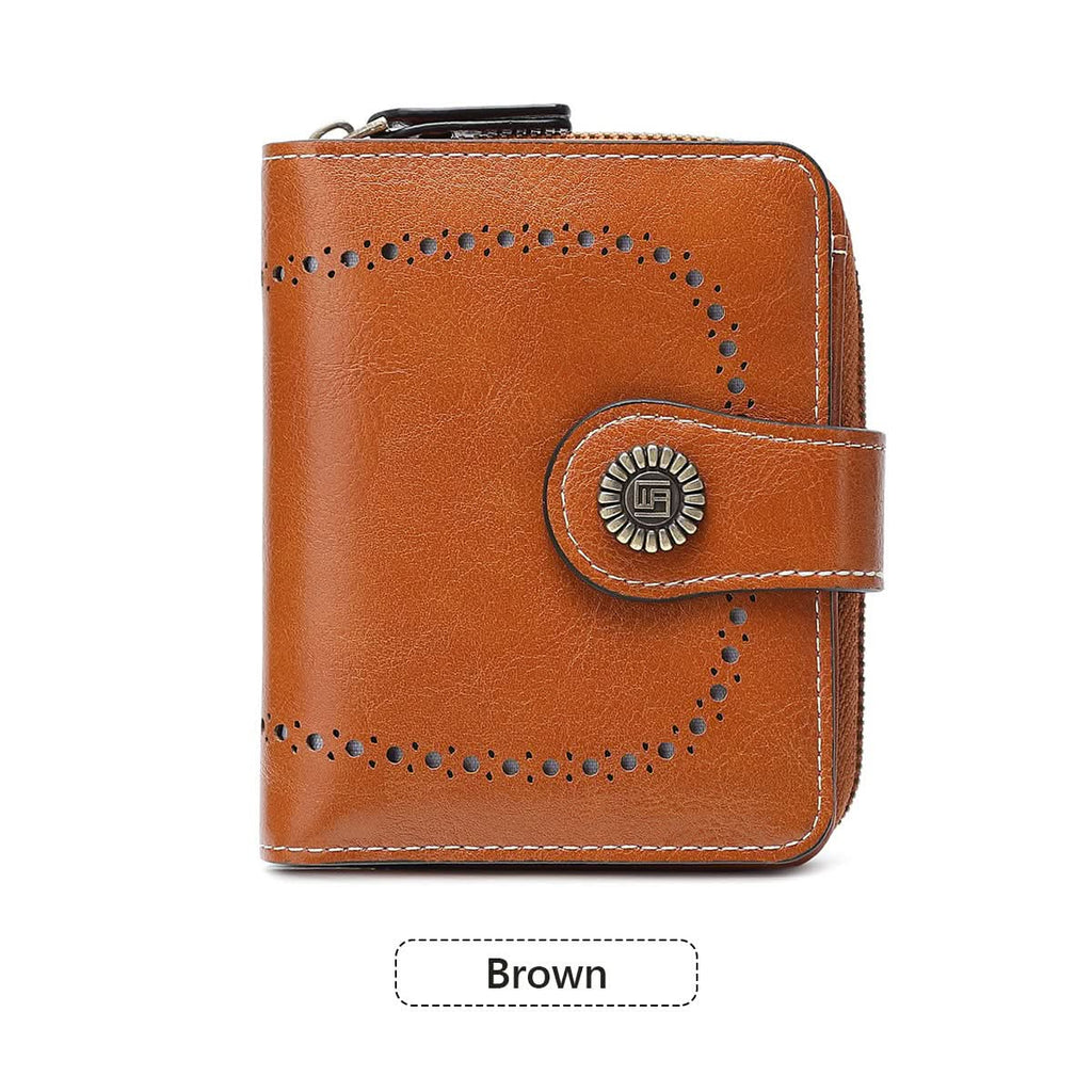 Women's Retro Short Wallet – Hollow Design PU Leather, Zipper & Buckle Closure