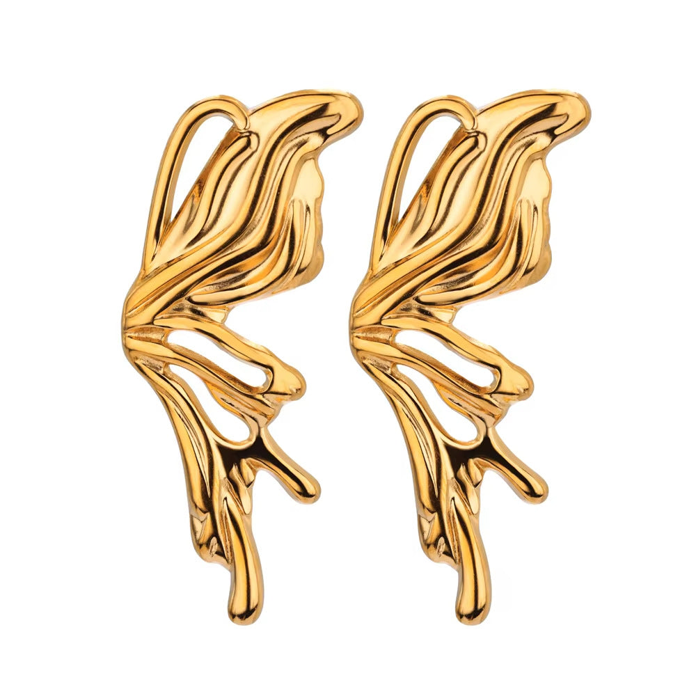 Gold Butterfly Stainless Steel Earrings for Women – Light Luxury Wing Design Jewelry