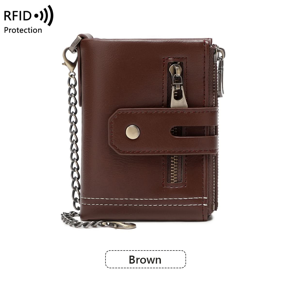 Men’s RFID-Blocking Leather Wallet – Trifold Design with Coin Pocket