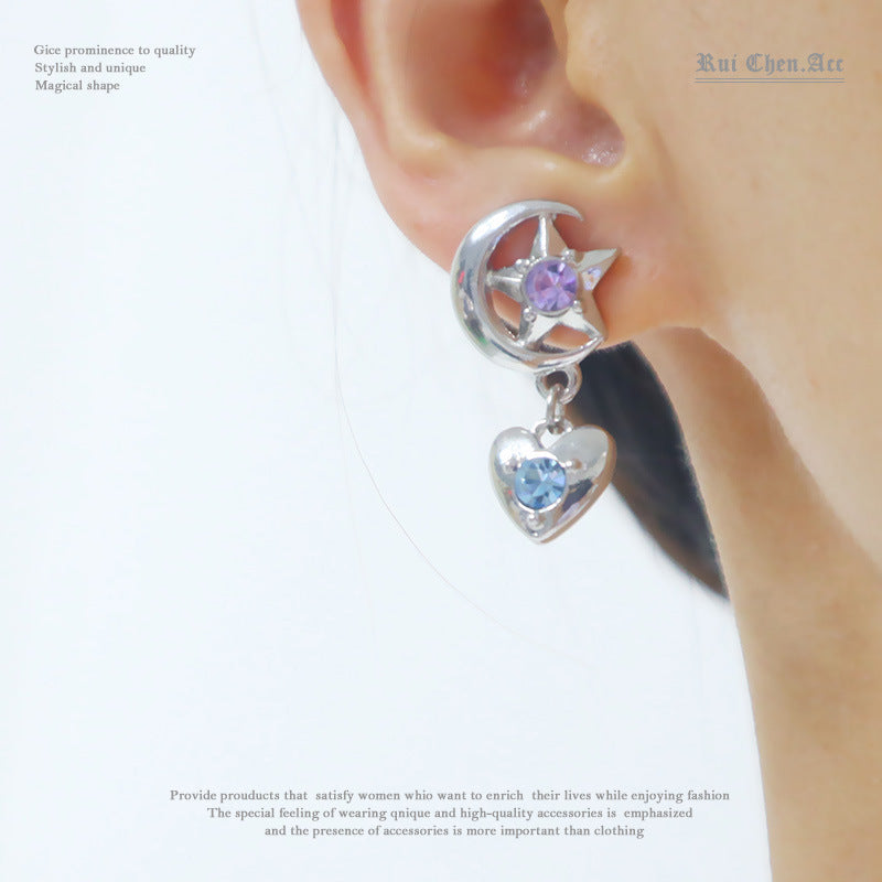 Sailor Moon Star Earrings – Cool Heart & Five-Pointed Star Clip-On Jewelry for Women