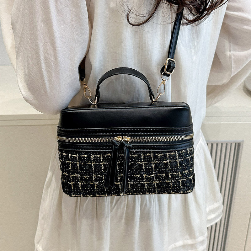 Classic Small PU Box Handbag – Casual Plaid Shoulder Crossbody Bag for Women
