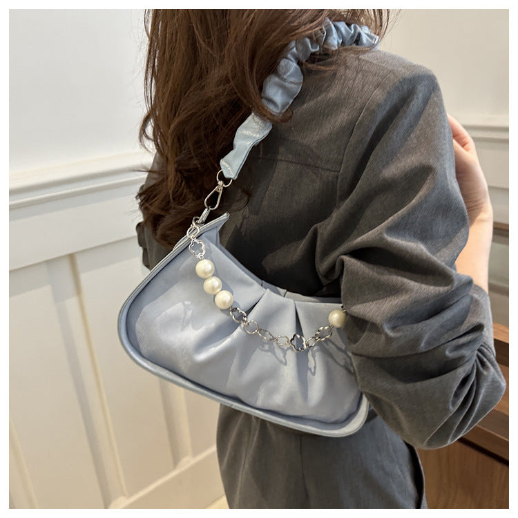 Women's Velvet Pleated Shoulder Bag – Small Chain Underarm Purse for Summer Outfits
