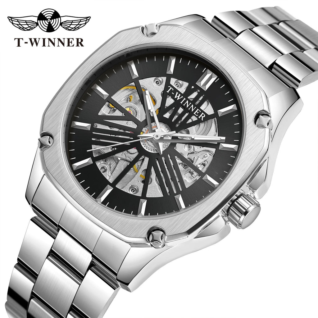 T-Winner Men’s Square Skeleton Automatic Mechanical Watch – Luminous Dial