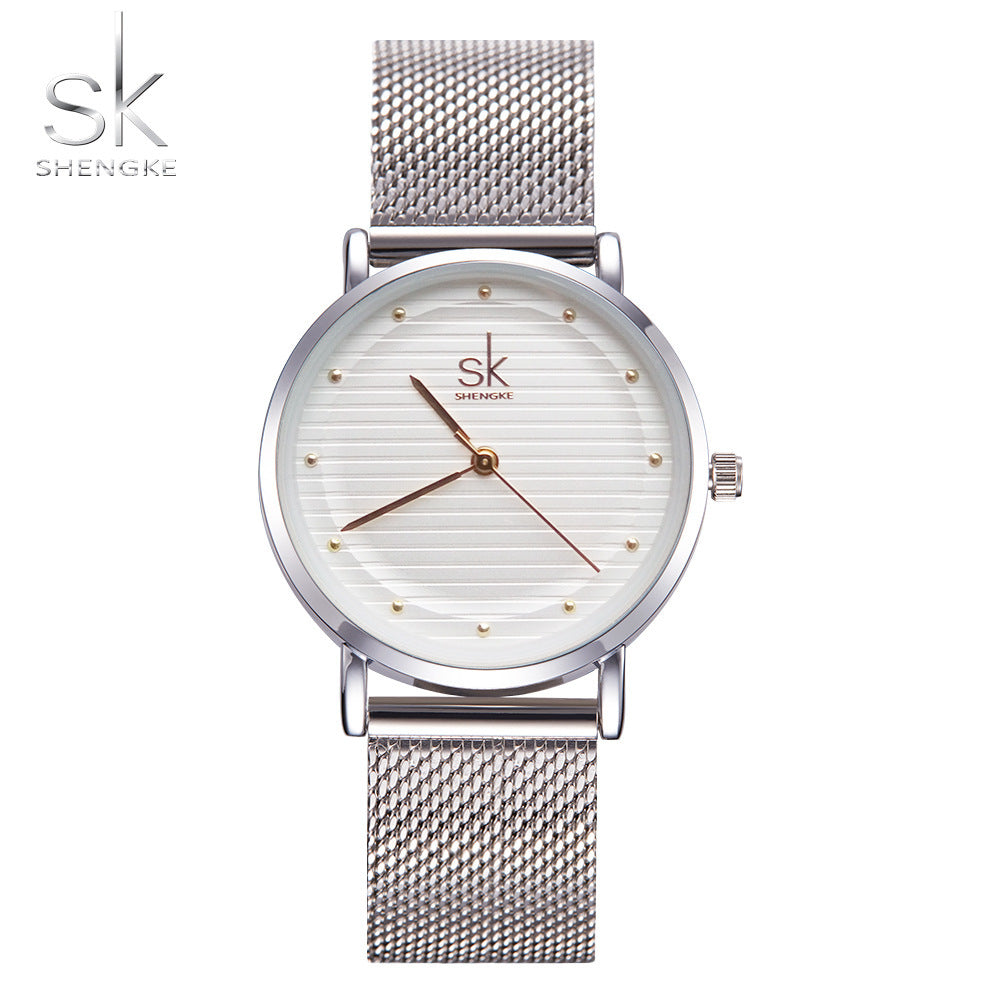 SK Women’s Quartz Watch – Milanese Mesh Strap, Waterproof Analog Wristwatch