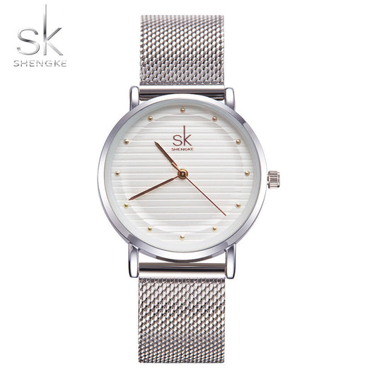 SK Women’s Quartz Watch – Milanese Mesh Strap, Waterproof Analog Wristwatch